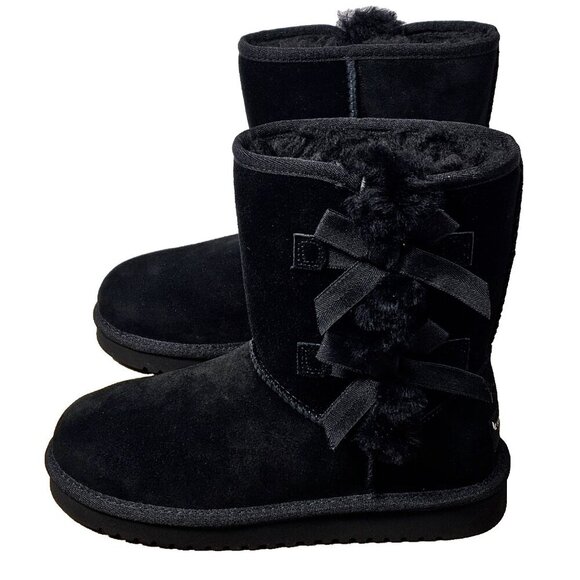 Koolaburra Shoes - Koolaburra By UGG Women's Victoria Short Boots Black Bows Size US 5 NIB Faux Fur